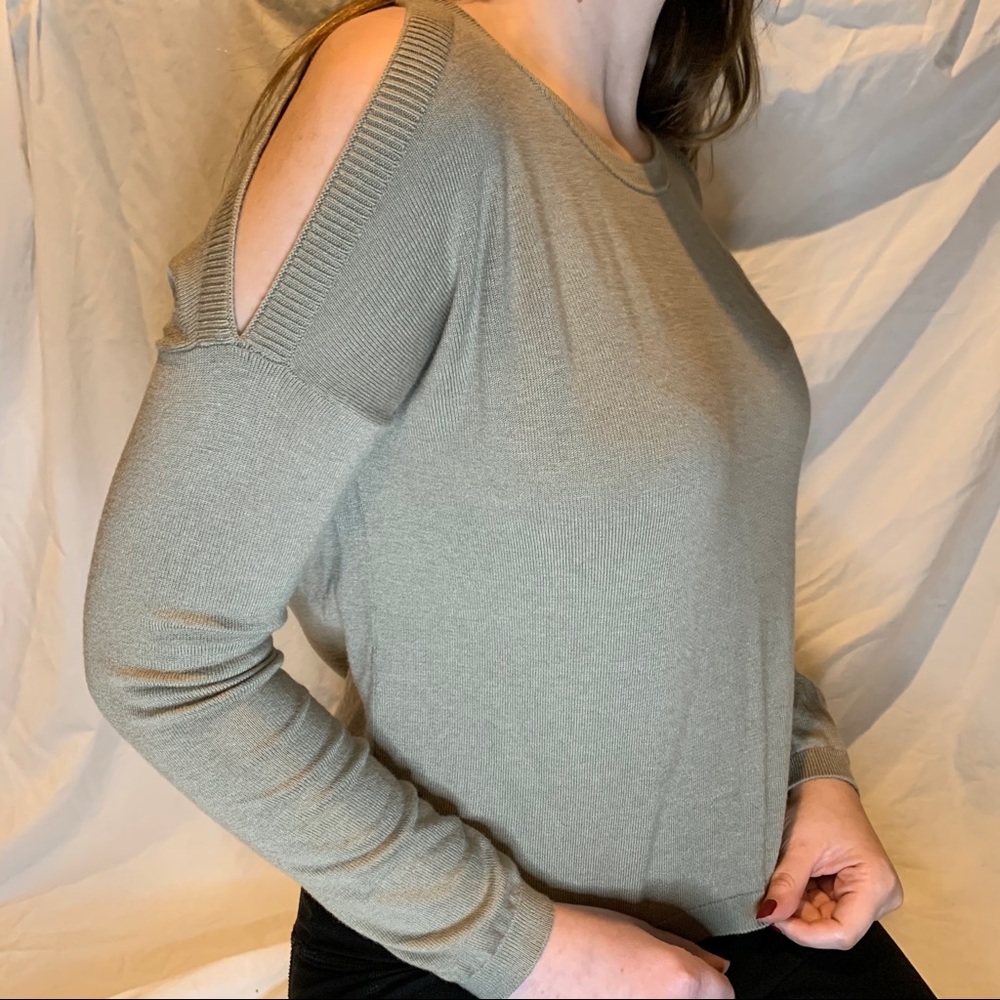 Garage Cold Shoulder Olive Green Light Sweater